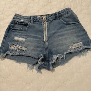 Pacsun Blue Ripped High Waist Ring Zippered Shorts. Sze 29